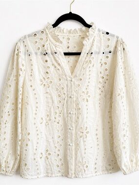 Forgotten Grace Ivory Eyelet Embroidered Cotton Blouse Medium
